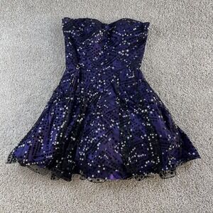 Masquerade Dress Womens 7/8 Purple Strapless Sweetheart Glitter Fit & Flare